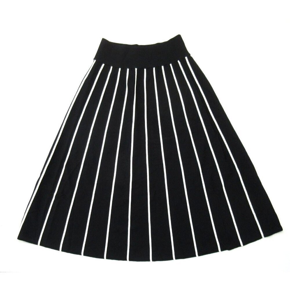 NWT J.Crew A-line Midi in Black Ivory Contrast Piping Striped Sweater Skirt XS